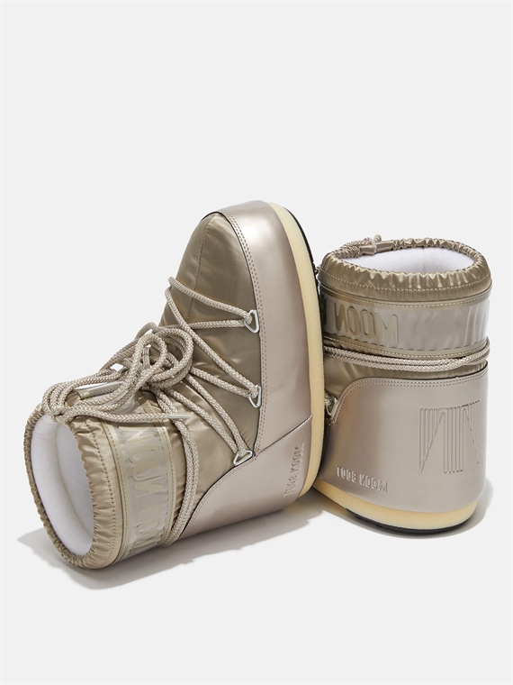 Moon Boot Icon Low Glance Platinum Satin Boots 